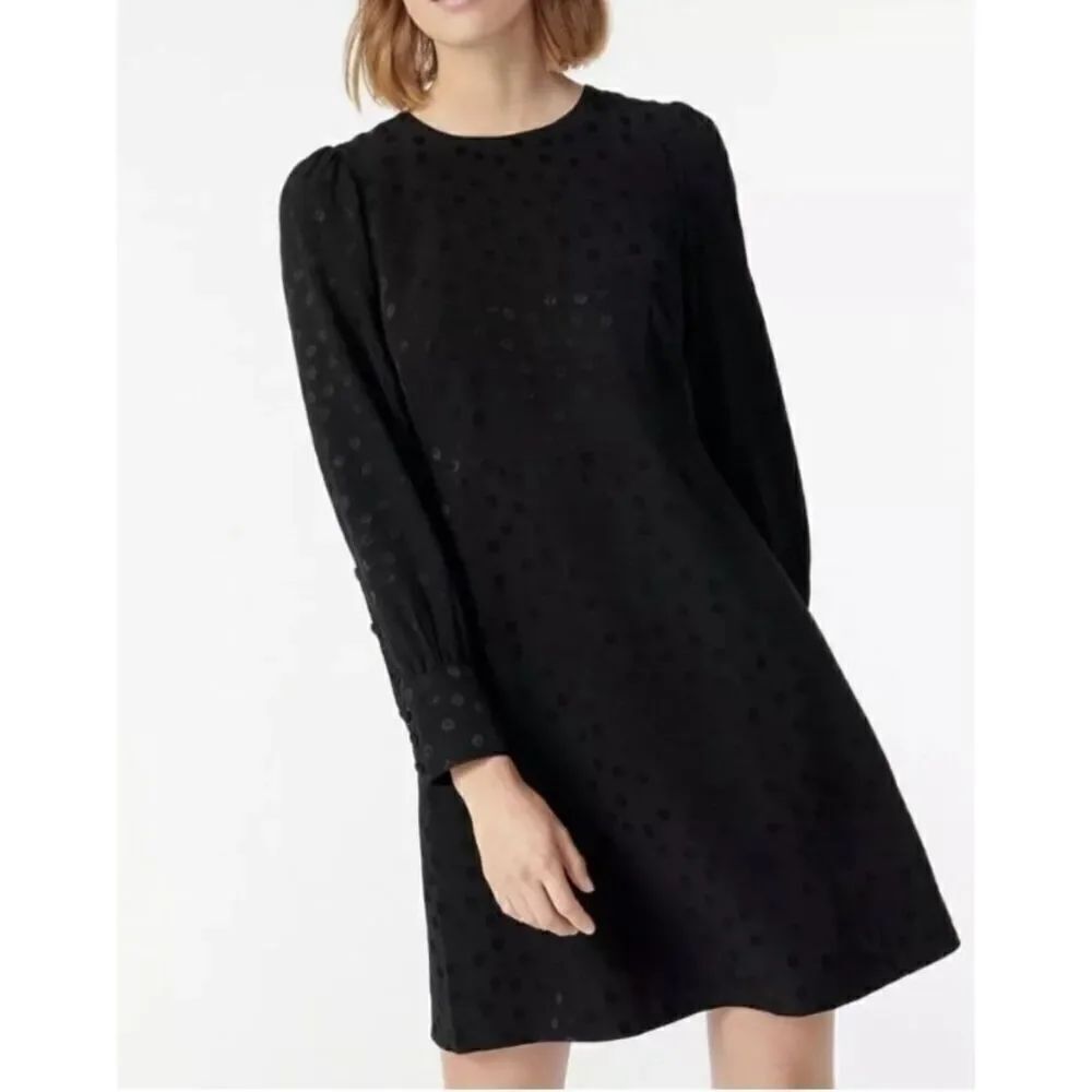 J.Crew NWT Shift Dress Jacquard Floral Dot A-Line Black Lined Knee Length